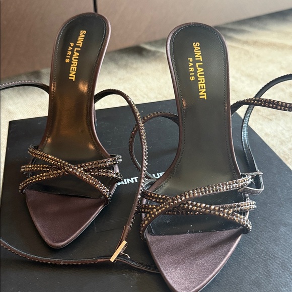 Saint Laurent Black Crystal-Embellished Strappy Stilettos - Picture 2 of 4